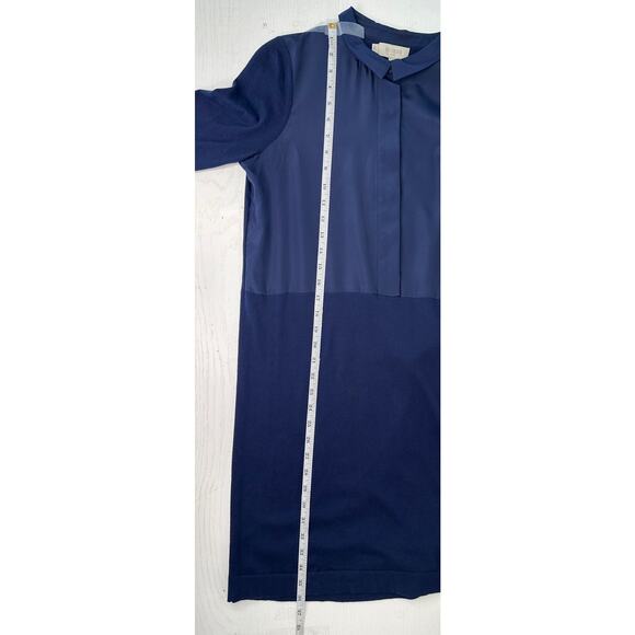 Hobbs London Shift Dress Blue Long Sleeve Collared Work Office Professional 4 - Picture 11 of 12